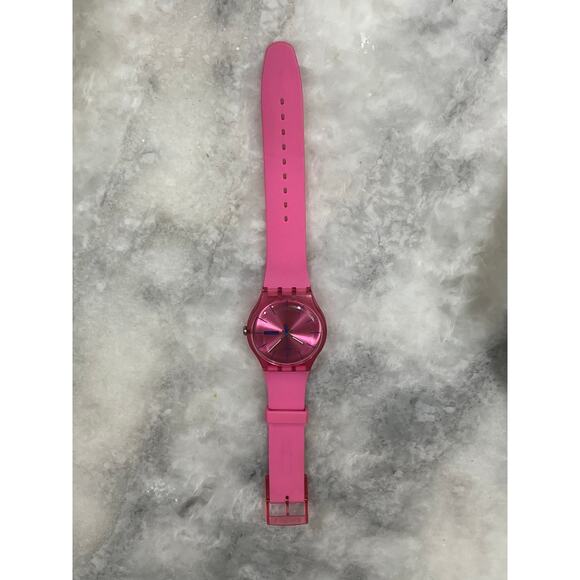 Swatch Swiss Pink Transparent Watch Day Date Quartz – Women’s or Unisex working - Picture 5 of 5